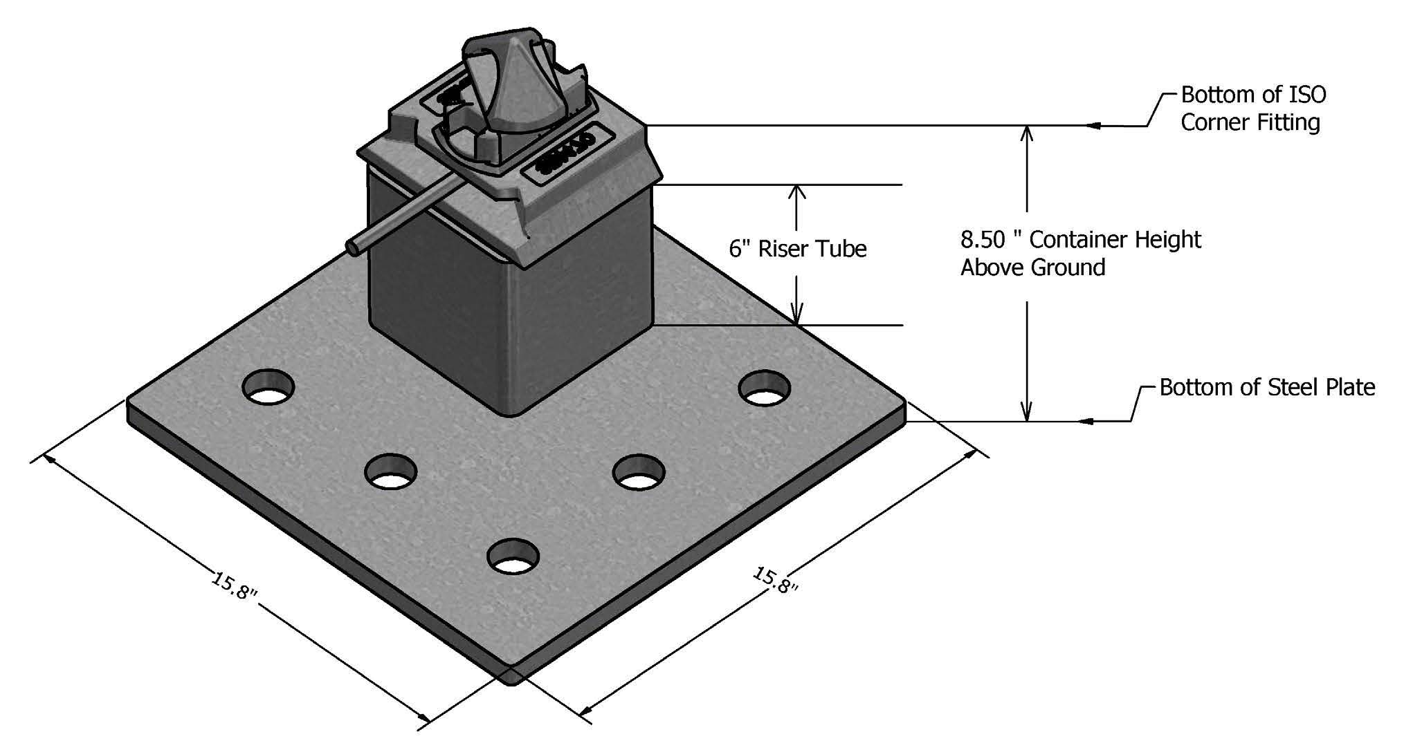 SB1470.RCP.RH  - Deck Mount Twist Lock w/Raised Corner Plate, 5 Hole (RH)