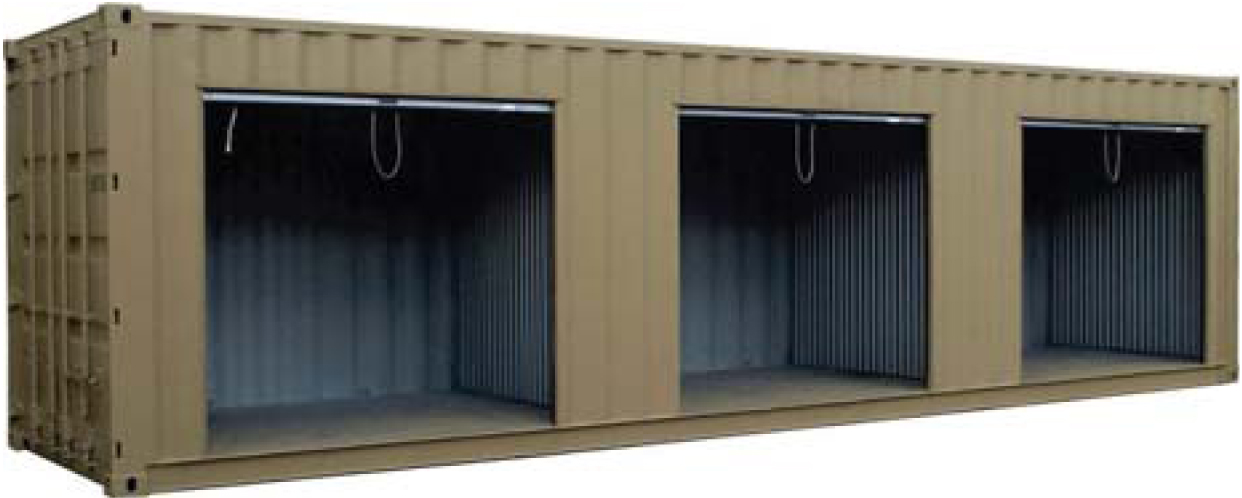40’ x 8’6” Dry Freight ISO Container with Three Roll-Up Doors