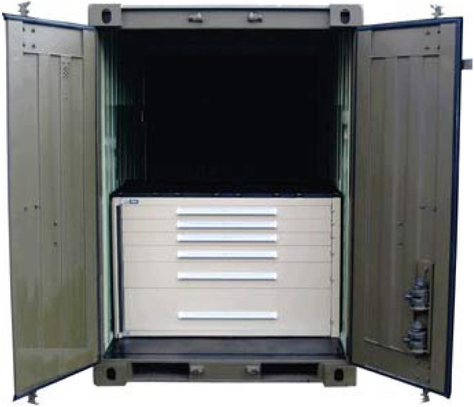 Quadcon ISO Container with One 6 Drawer Cabinet