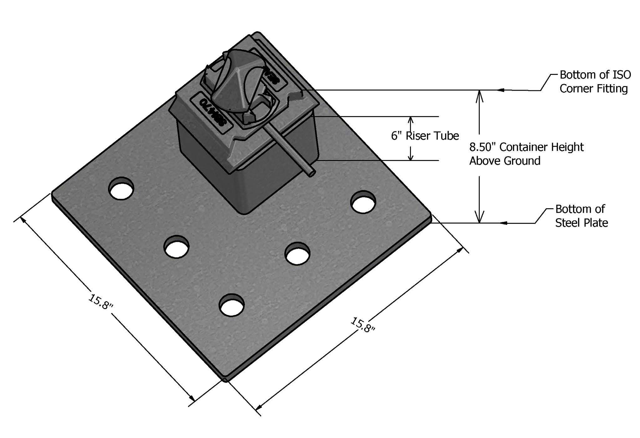 SB1470.RCP.LH  - Deck Mount Twist Lock w/Raised Corner Plate, 5 Hole (LH)