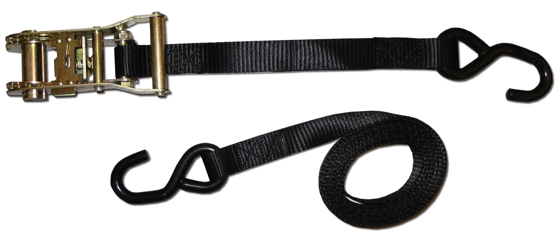 SB3405 - Tie Down Strap, 15’L x 1”W, 700 lb. Load Limit, Ratchet with S-Hook Cargo Tie Down End